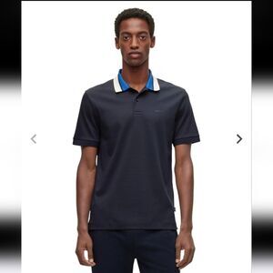 Boss Mercerised Cotton Polo Short Sleeve Top Navy Blue Size XXL